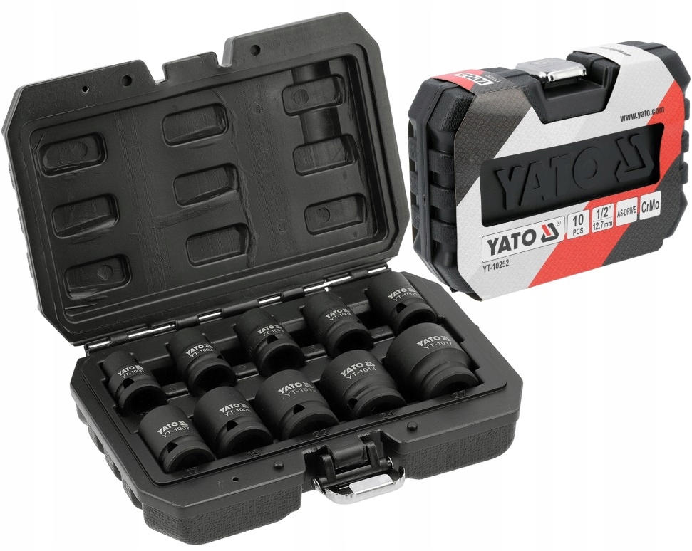 YATO ZESTAW NASADEK UDAROWYCH KRÓTKICH NASADKI 1/2" 10-27mm 10el. YT-10252